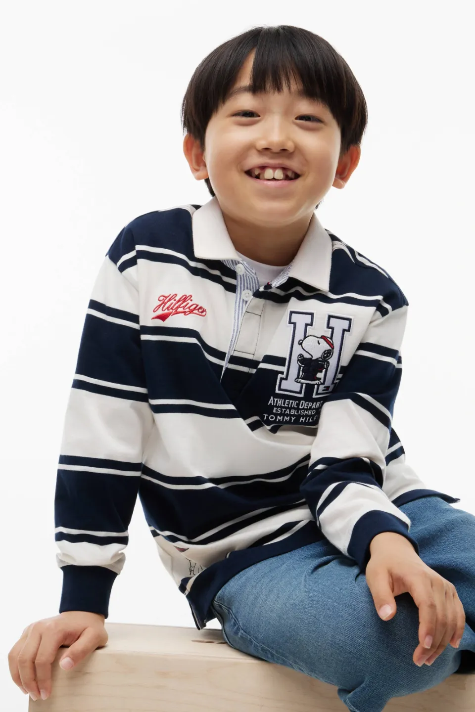 Tommy Hilfiger x Peanuts Snoopy longsleeve polo donkerblauw wit, foto 6