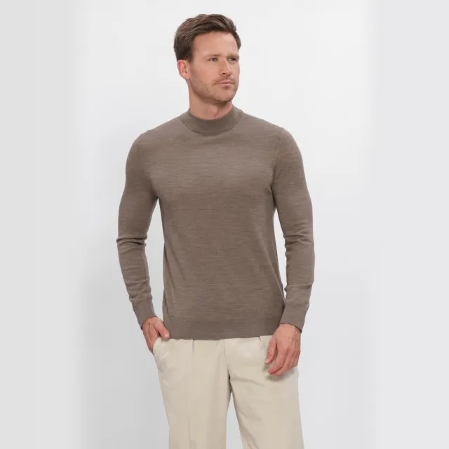 Profuomo Heren Truien & Vesten Pullover Mock Neck Extrafine Merino - Taupe