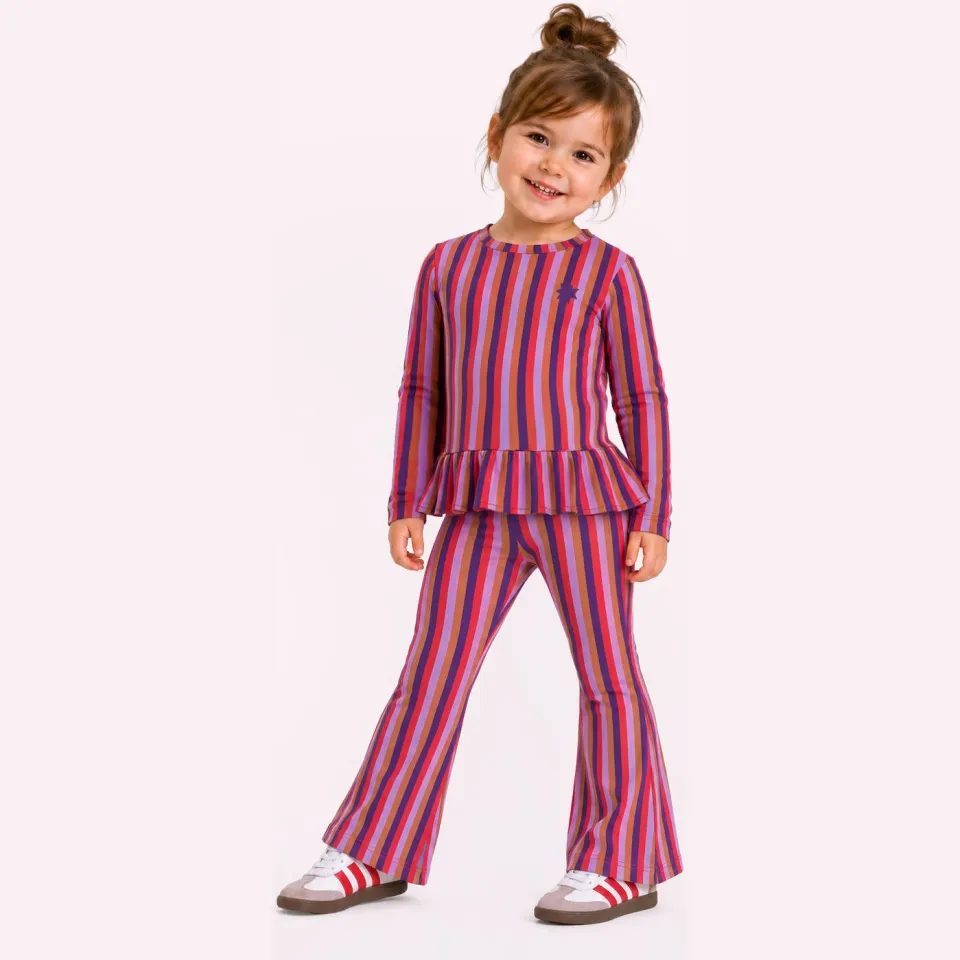 B.Nosy Tiara longsleeve gestreept paars koraalrood bruin Paars/koraalrood/bruin