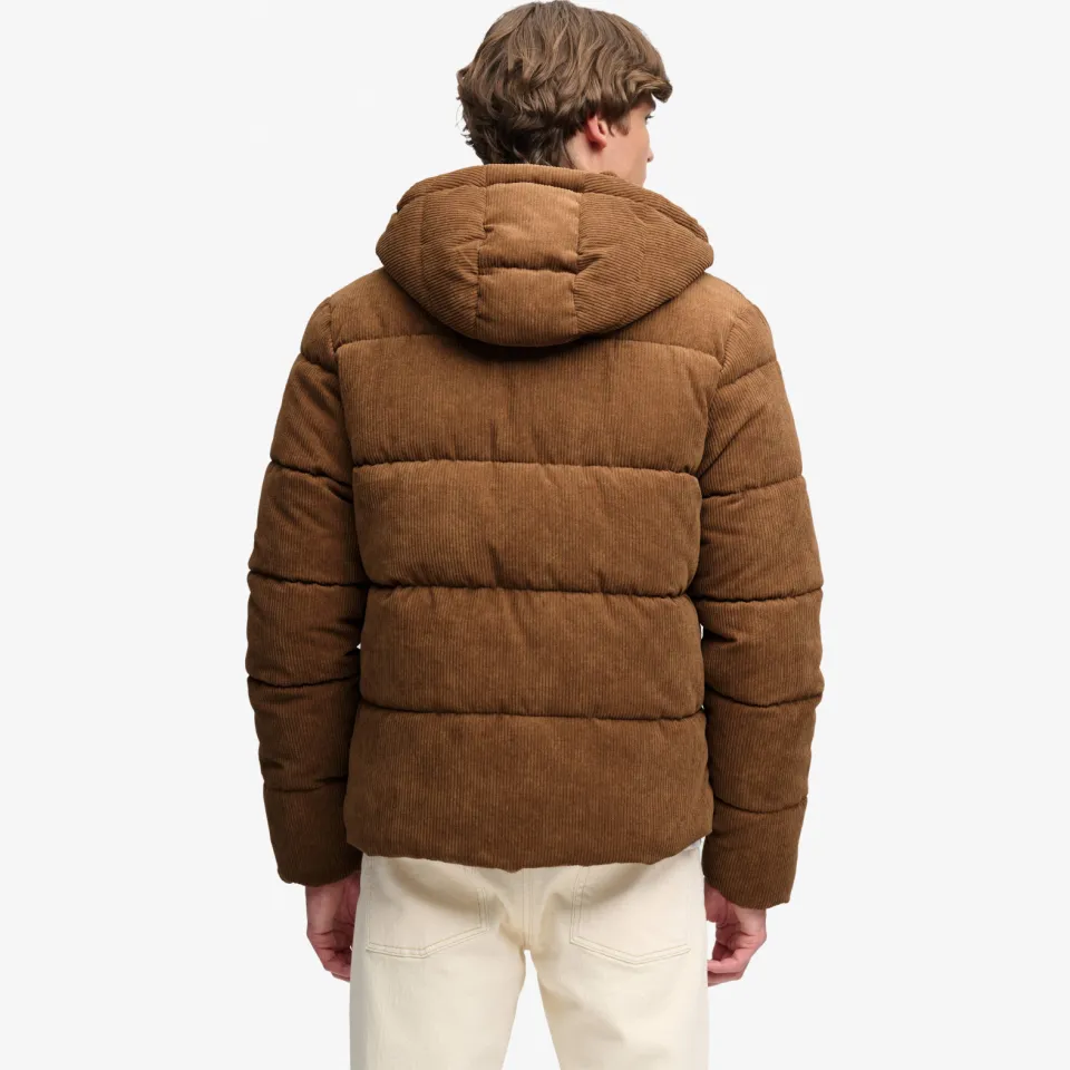 Superdry Premium Hood Cord Puffer corduroy winterjas donkerbruin dark tobacco brown, foto 5