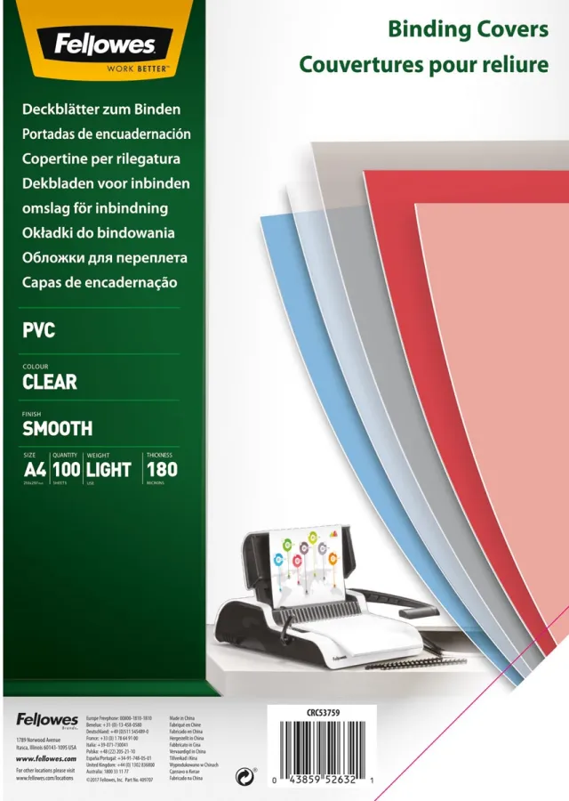 Fellowes Voorblad fellowes a4 pvc 180micron recycled 100 Stuks