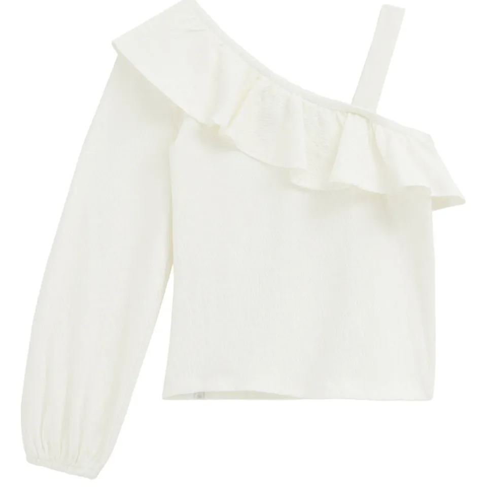 WE Fashion one shoulder top met ruches wit, foto 2