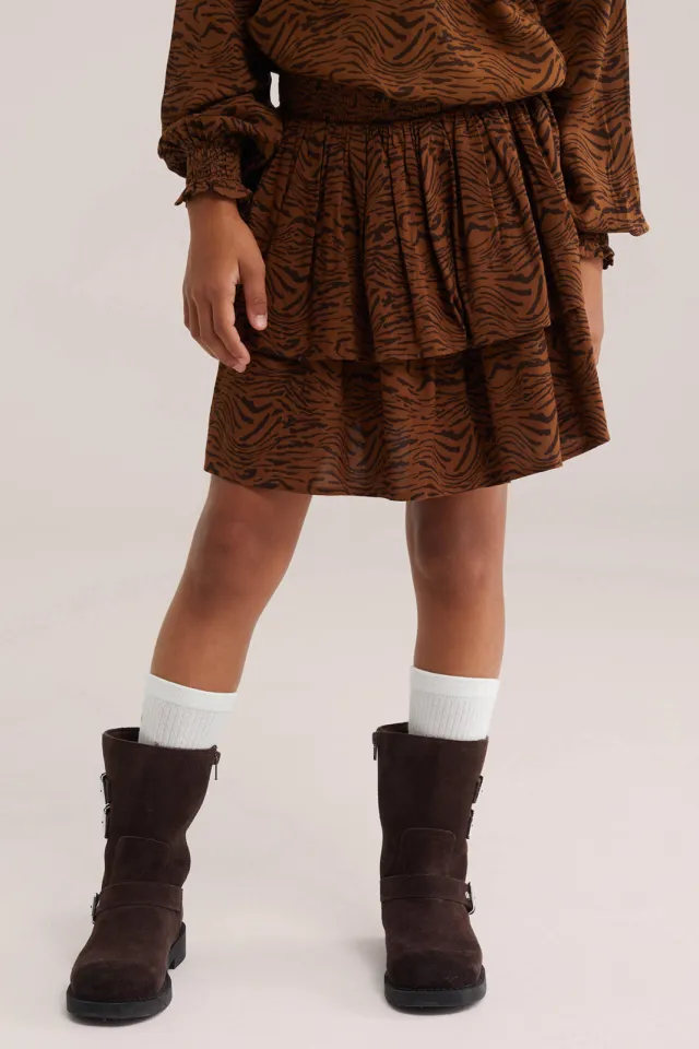 WE Fashion korte rok met ruches en zebraprint camel, foto 4