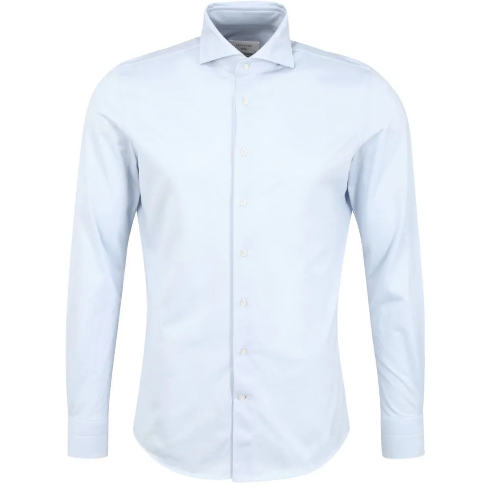 Profuomo gebreid slim fit strijkvrij overhemd blauw, foto 2