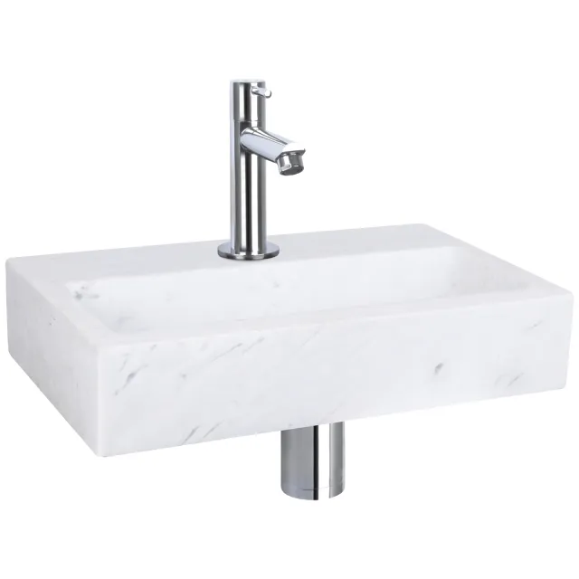Differnz Fonteinset Differnz Flat Marmer 38x24x8 cm Wit Met Rechte Kraan Chroom