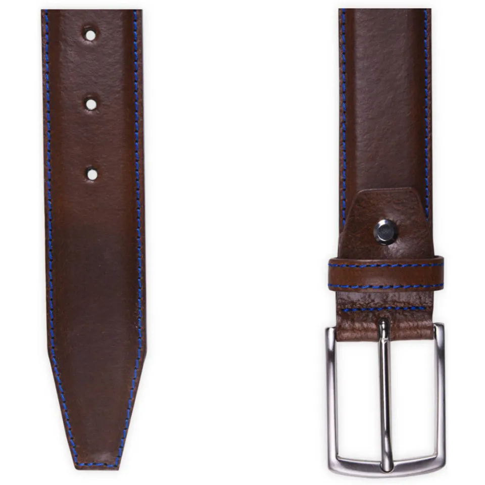 Profuomo leren riem met stiksel donkerbruin donkerbruin/kobalt blauw, foto 2
