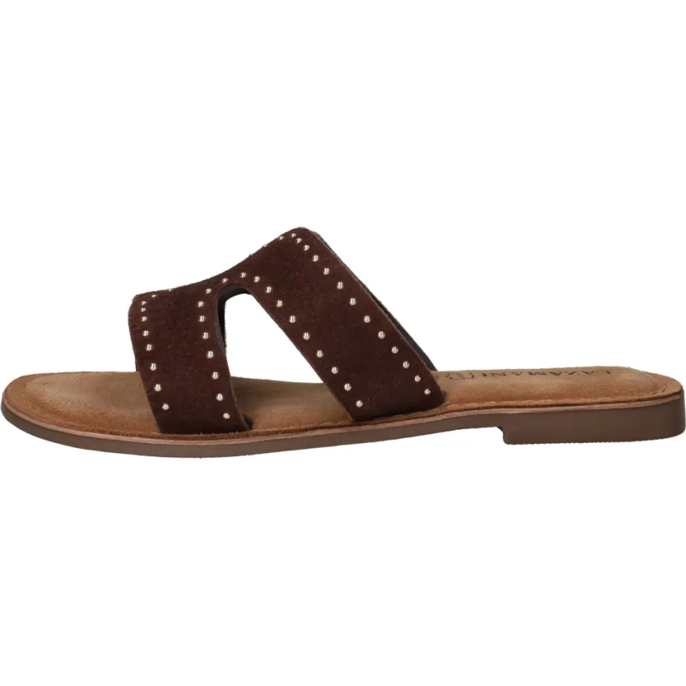 Lazamani Lina Small Studs slipper bruin Donkerbruin