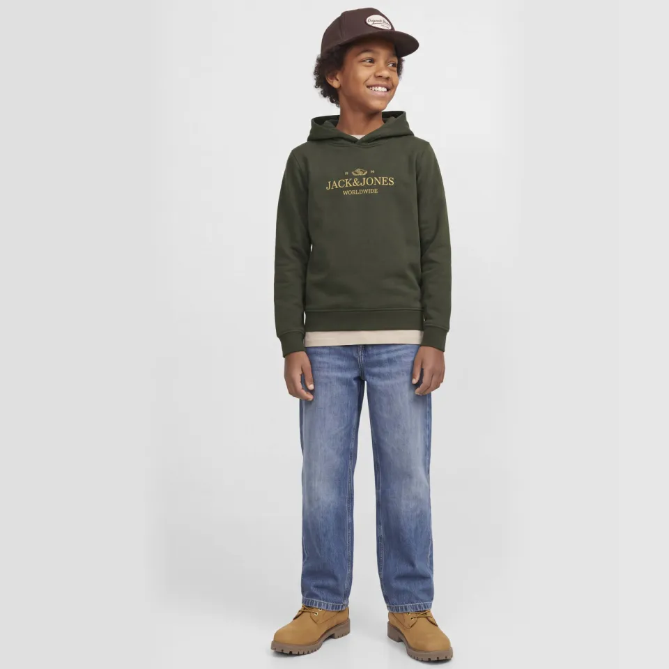 Jack & Jones JUNIOR hoodie met logo - donkergroen