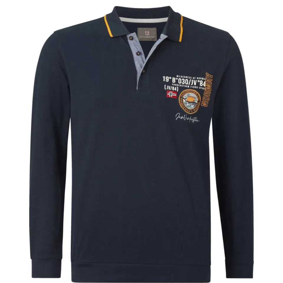Jan Vanderstorm +FIT Collectie oversized polo LOKI Plus Size met printopdruk donkerblauw, foto 3