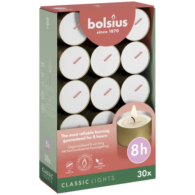 Bolsius Classic Lights theelichten wit goud/wit