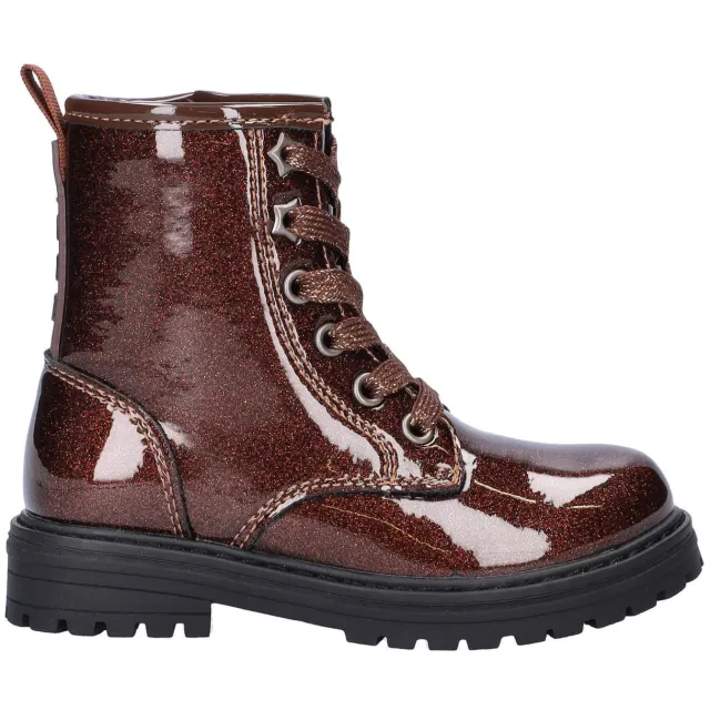 Nelson Kids lakleren enkelboots met glitters en profielzool - bruin