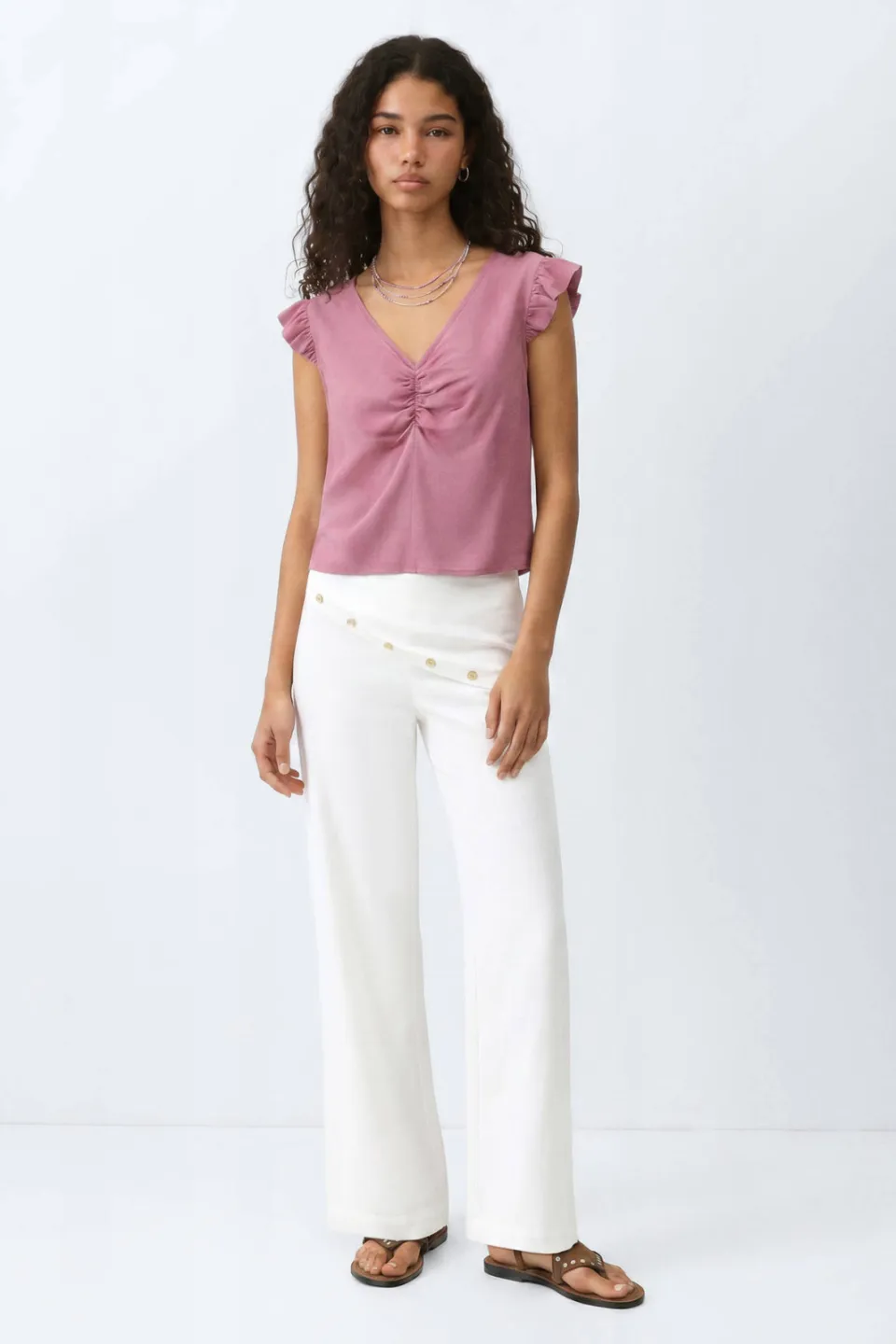 Mango Teen blousetop met ruches oudroze