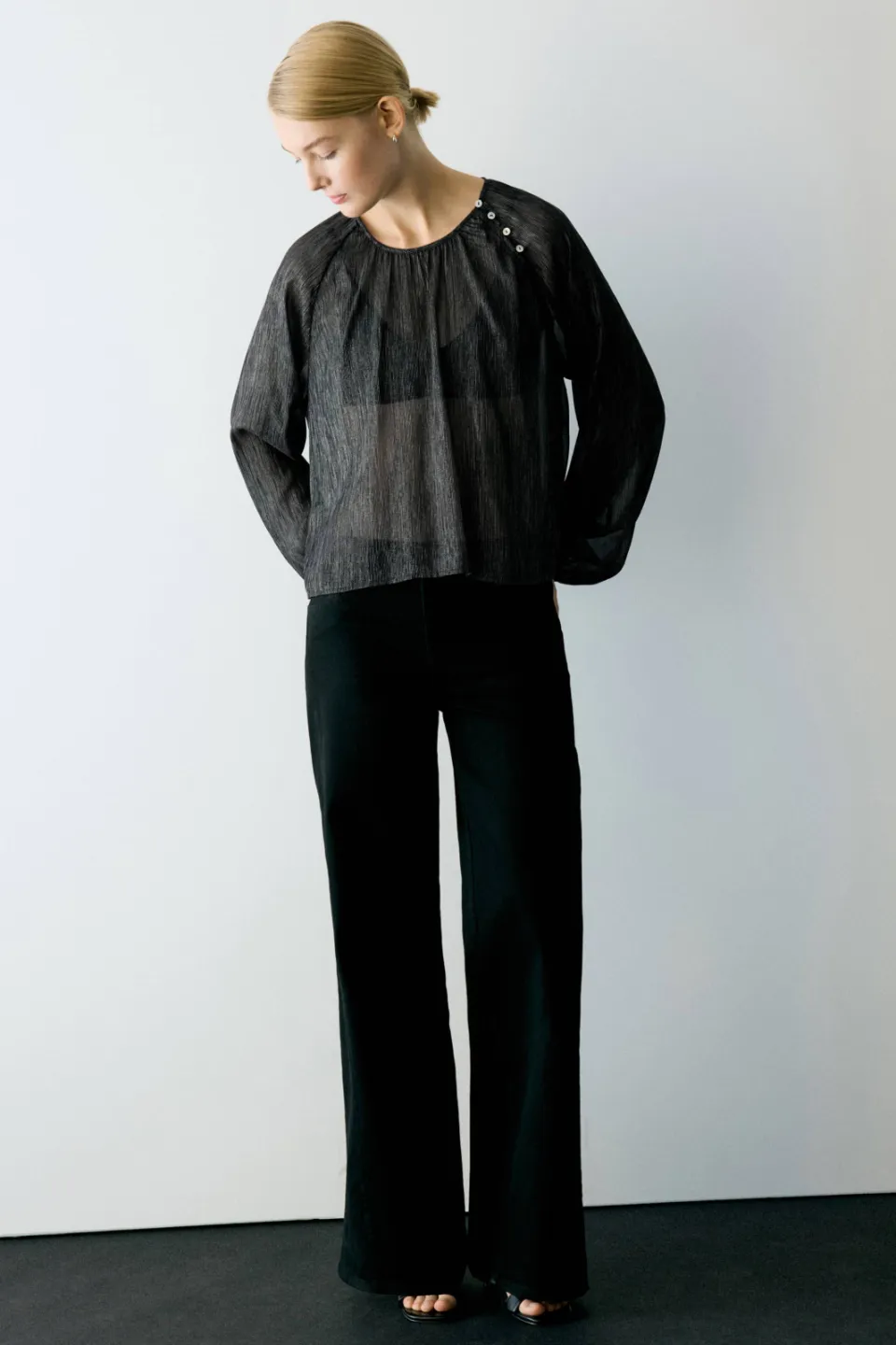 Mango semi-transparante blousetop zwart, foto 4