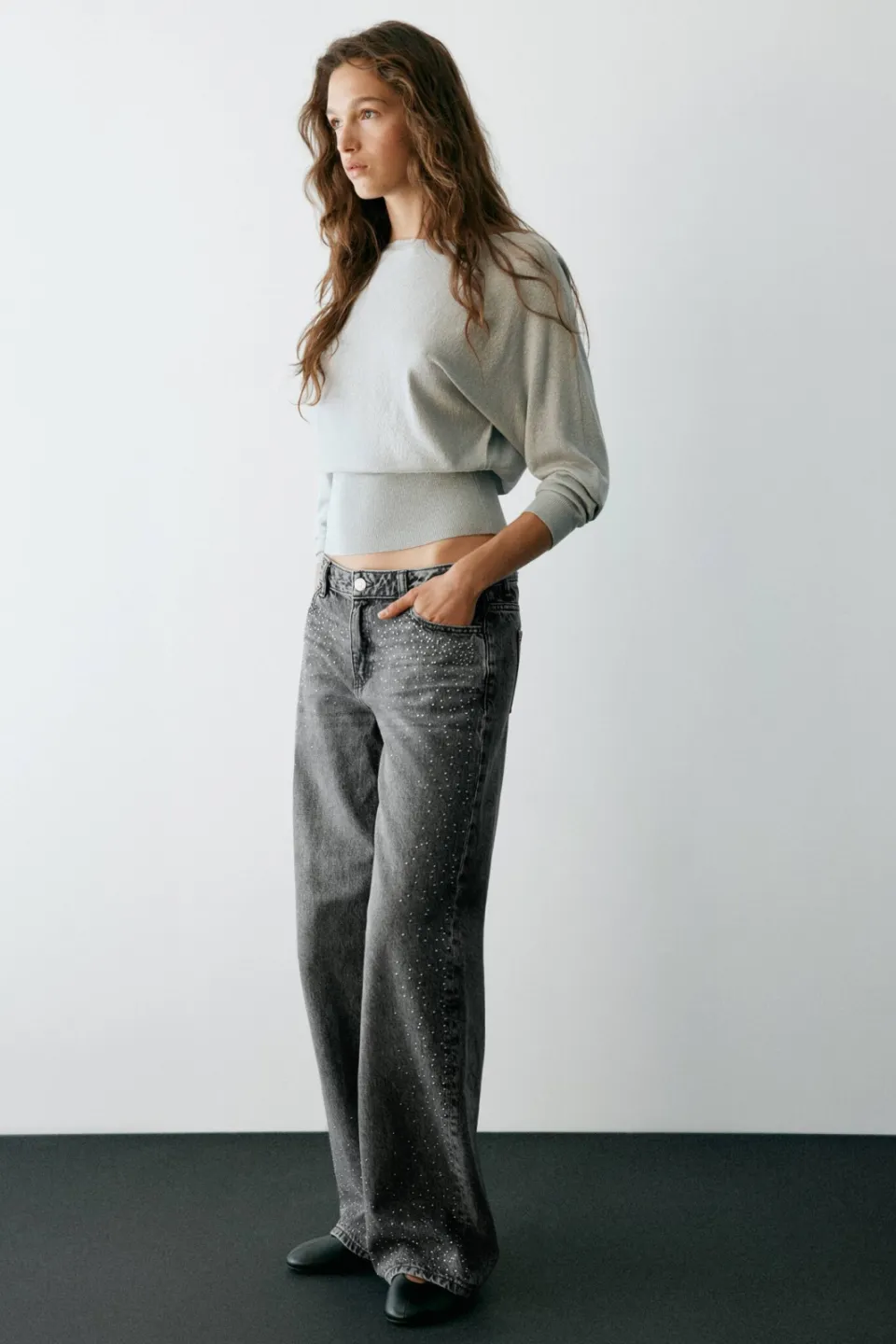 Mango TEEN wide leg jeans met studs - grey denim, foto 4