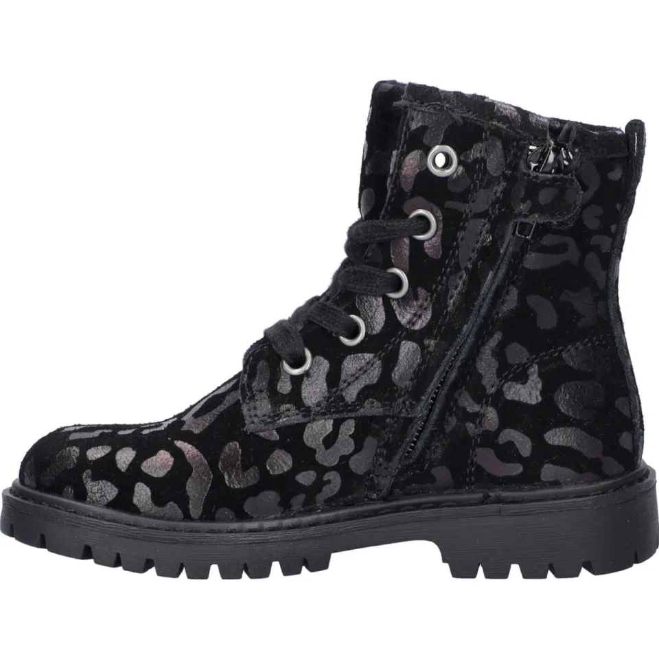 Nelson Kids suède veterboots met panterprint zwart, foto 5