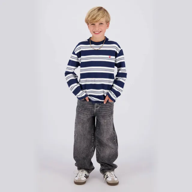 Vingino gestreepte longsleeve donkerblauw/wit