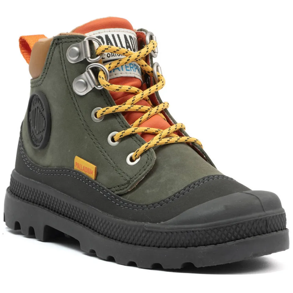 Palladium leren veterschoenen met profielzool - donkergroen/oranje, foto 2