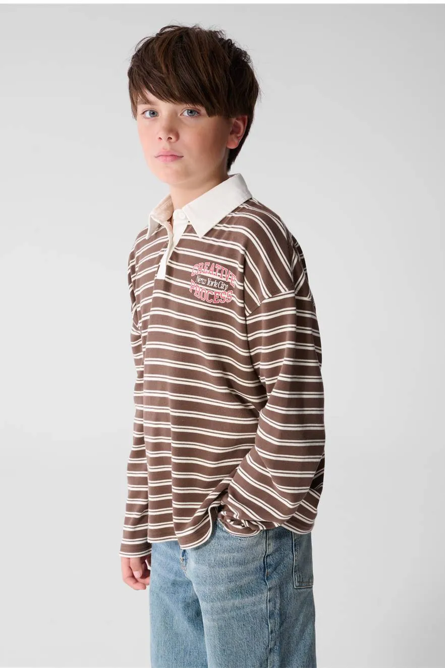 Shoeby gestreept poloshirt met lange mouwen bruin, foto 8