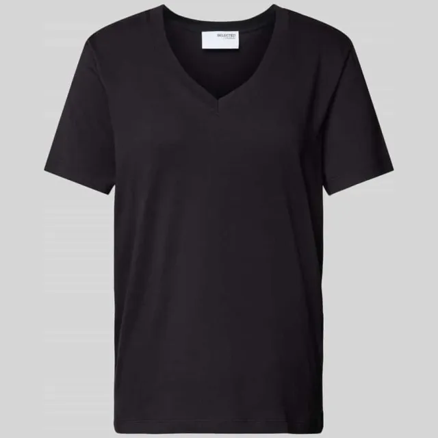 Selected SLFESSENTIAL V-hals t-shirt zwart, foto 2