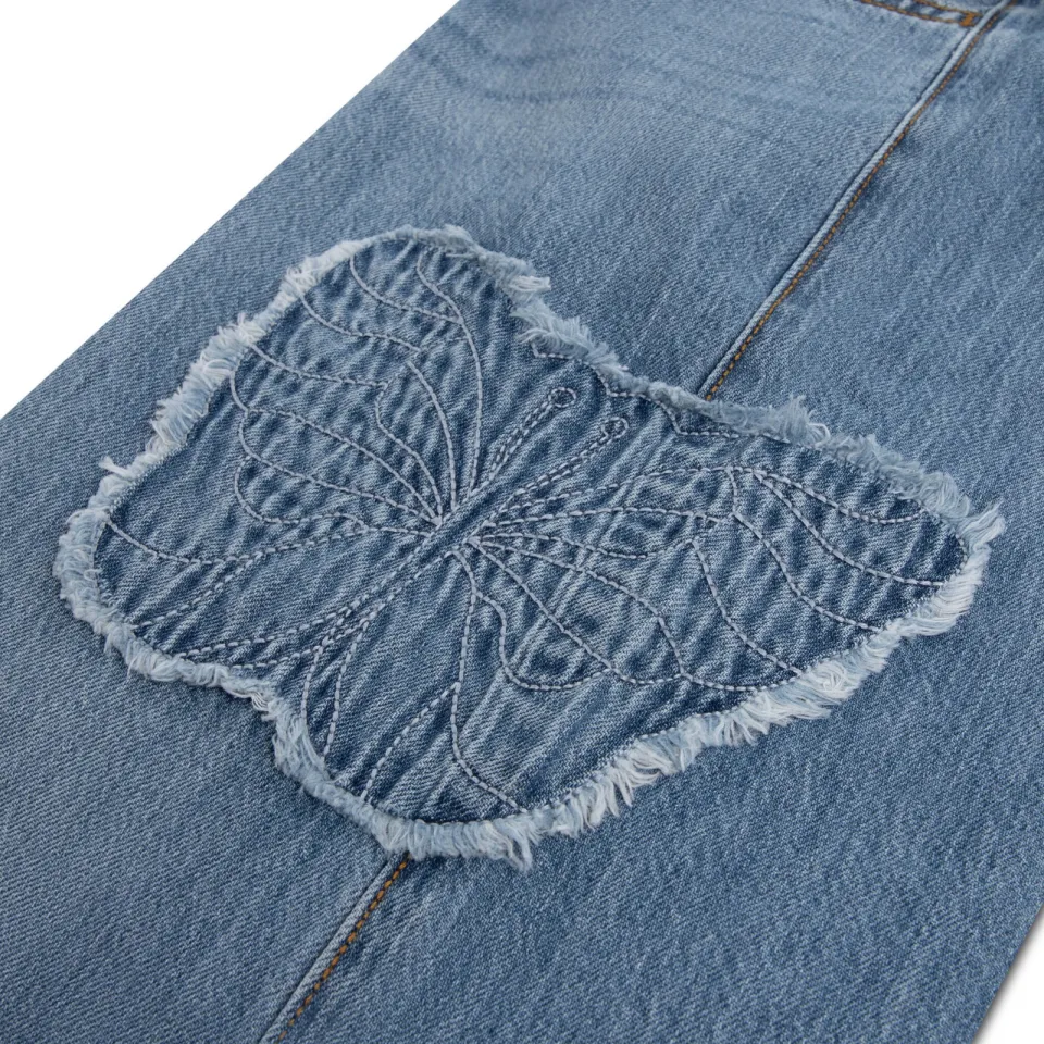 Abercrombie & Fitch baggy jeans met borduursels - middelblauw medium blue denim, foto 4
