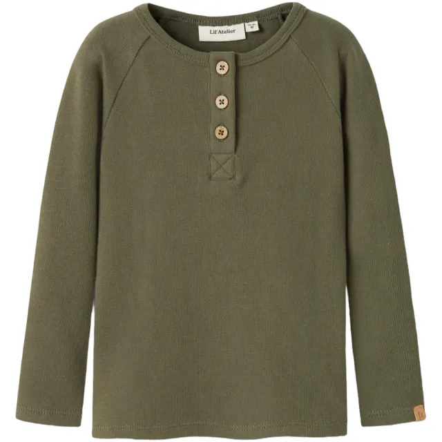 Lil' Atelier slim fit longsleeve olijfgroen