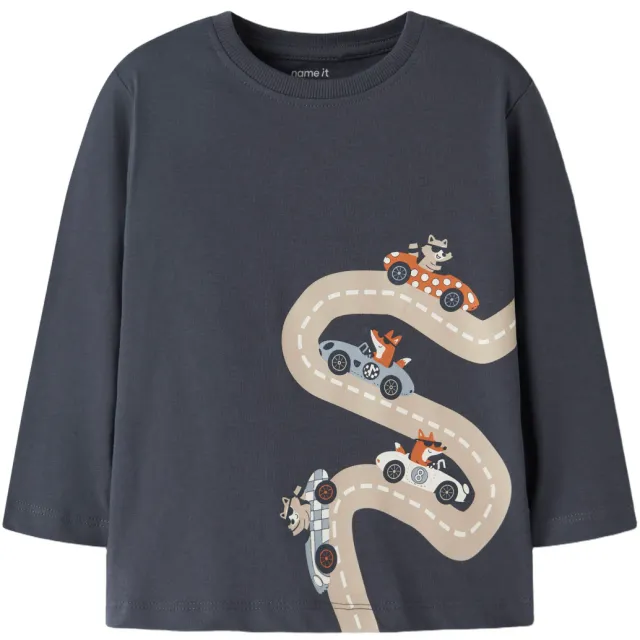 NAME IT rechtvallende longsleeve met print grijsblauw