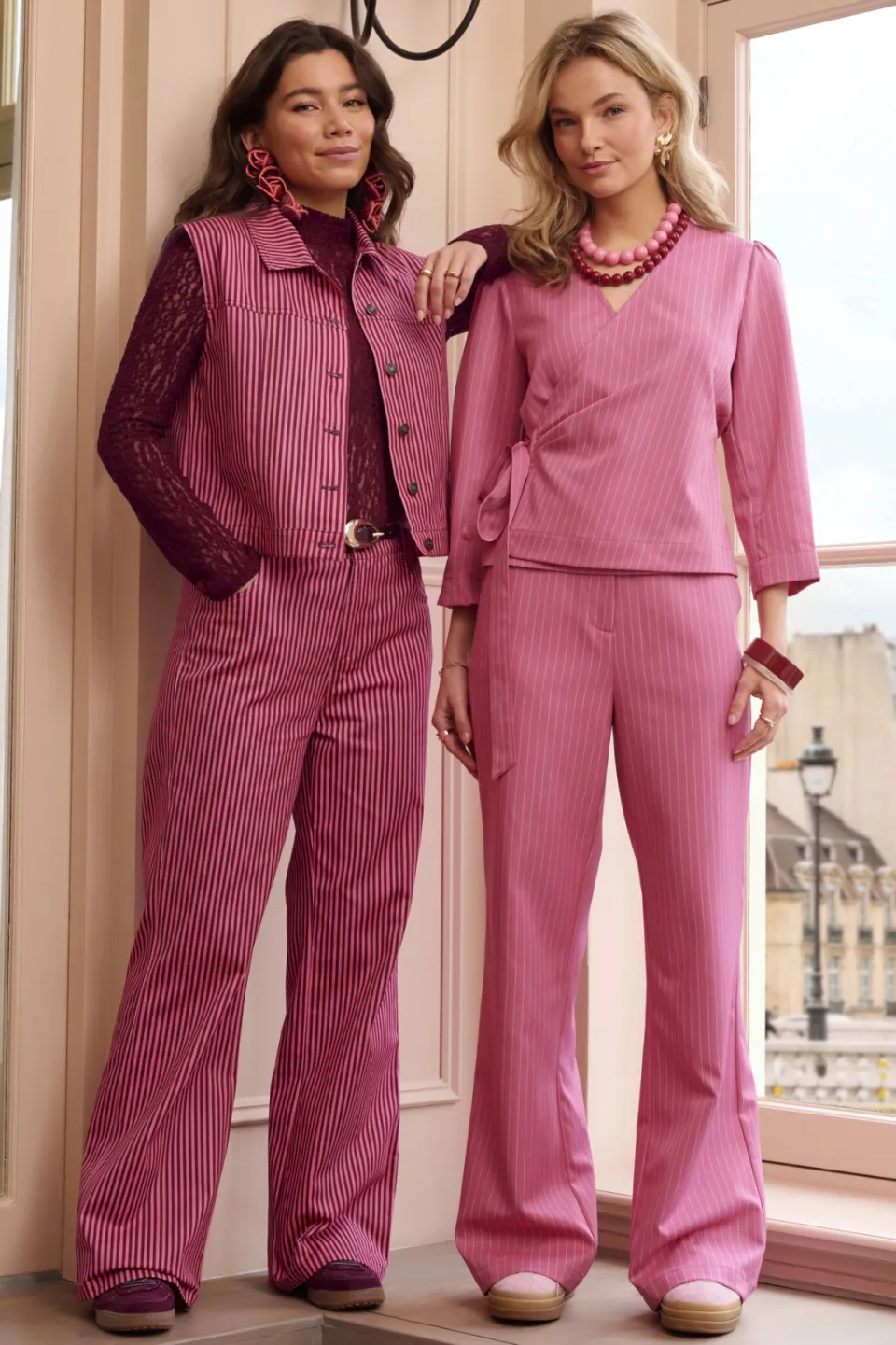 Ydence denim regular waist gestreepte broek roze, foto 4