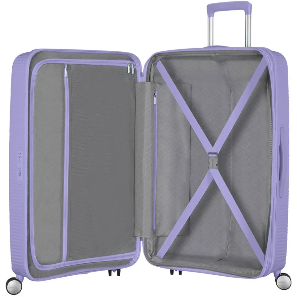 American Tourister Soundbox Spinner 77 reiskoffer lila, foto 6