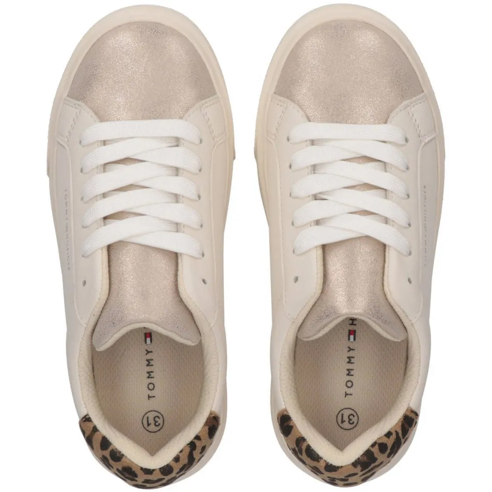 Tommy Hilfiger Schoolkind/tiener imitatieleren sneakers met panterprint - beige, foto 3