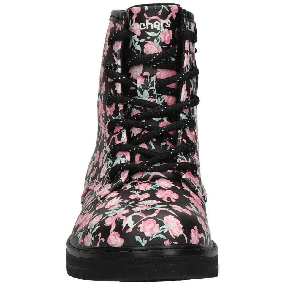 Skechers gebloemde enkelboots met profielzool - zwart/roze, foto 2