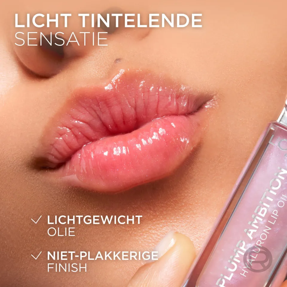 L'oréal Plump Ambition Hyaluron Lip Oil lipgloss 101 Crystal Clear roze, foto 6