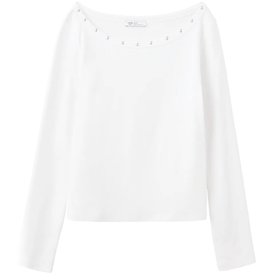 Mango Teen longsleeve met studs wit, foto 2
