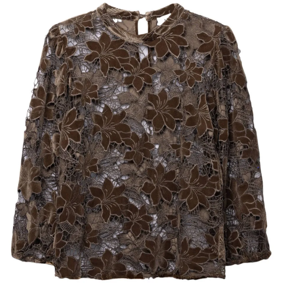 Aaiko top met bloemenkant bruin, foto 2