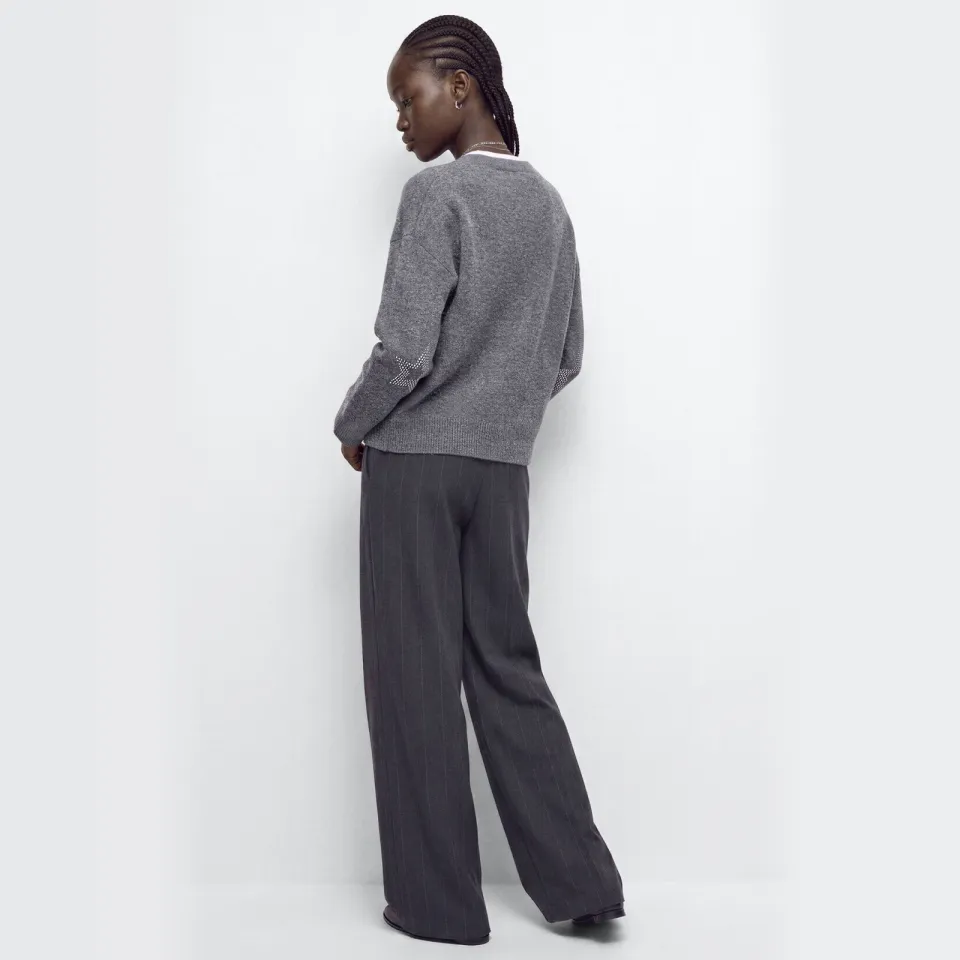 Mango TEEN gebreide trui met studs en wol - grijs, foto 4