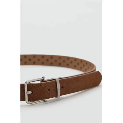 Mango leren riem met studs bruin, foto 5