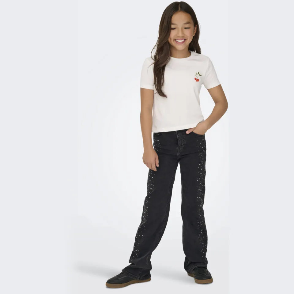 Only KIDS ONLY GIRL wide leg high waist wide leg jeans black denim Washed black