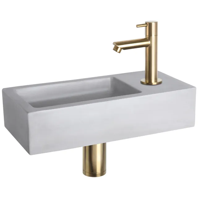 Fonteinset Differnz Ravo Beton 38.5x18.5x9 cm Licht Grijs Met Rechte Mat Goud