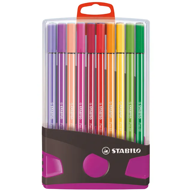 Viltstift stabilo pen 68/20 colorparade in Antr/roze etui m ass 20st
