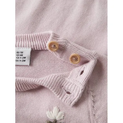 NAME IT BABY katoenen gebreide gebloemde trui met borduursels - roze, foto 3