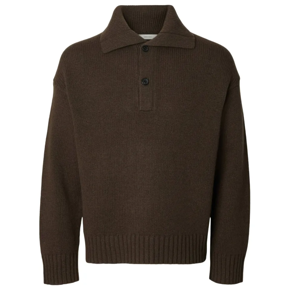 SELECTED MEN Selected relaxed fit gebreide trui met wol - donkerbruin, foto 2