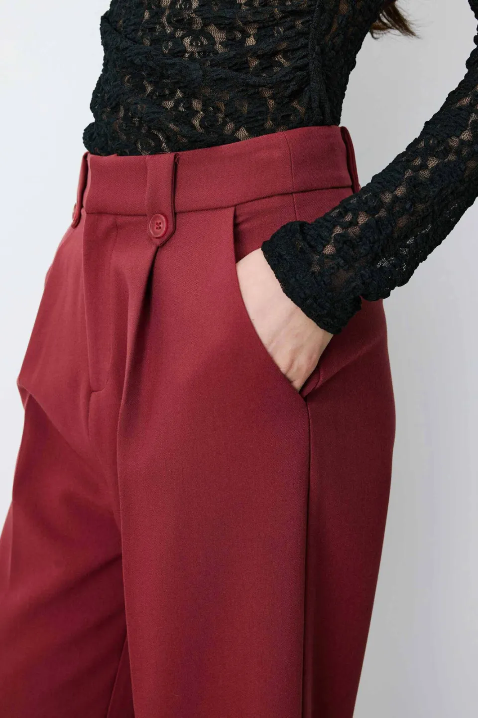 Grace & Mila straight leg broek - donkerrood, foto 4