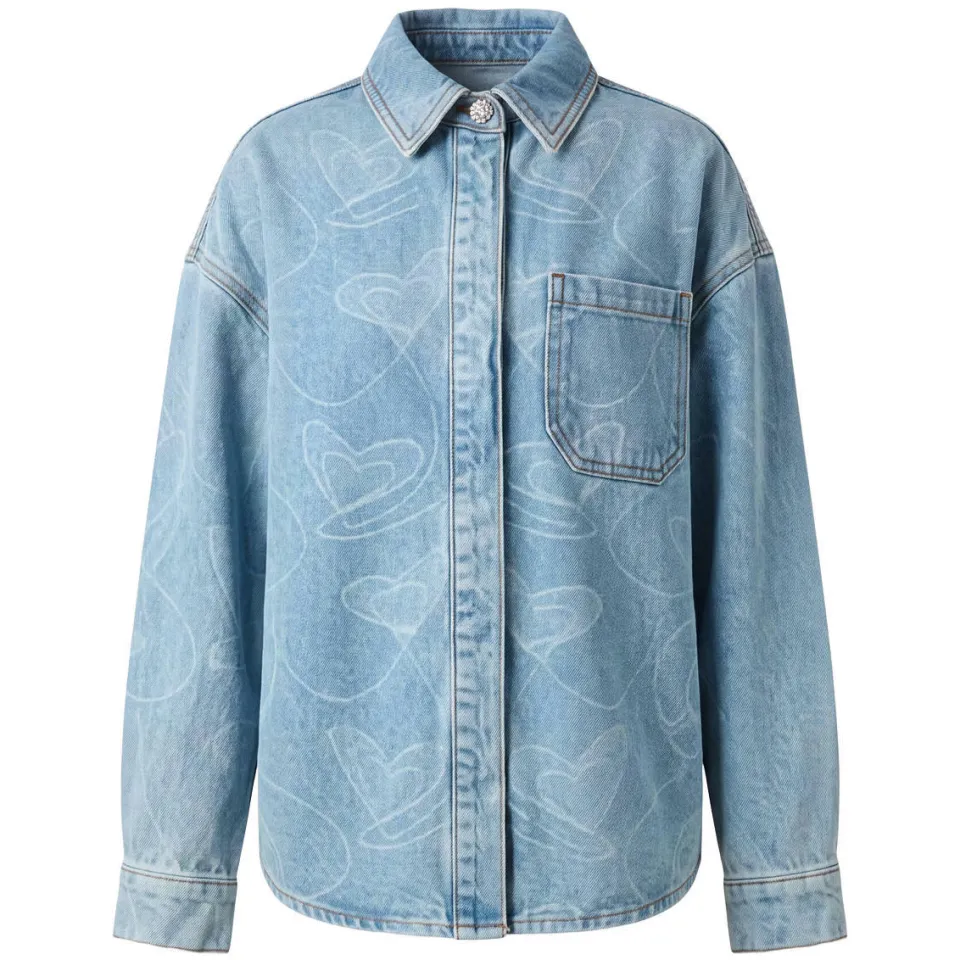 Shoeby denim blouse met hartjes lichtblauw, foto 3