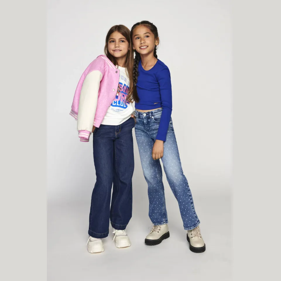 Only KIDS ONLY GIRL high waist wide leg jeans dark blue denim