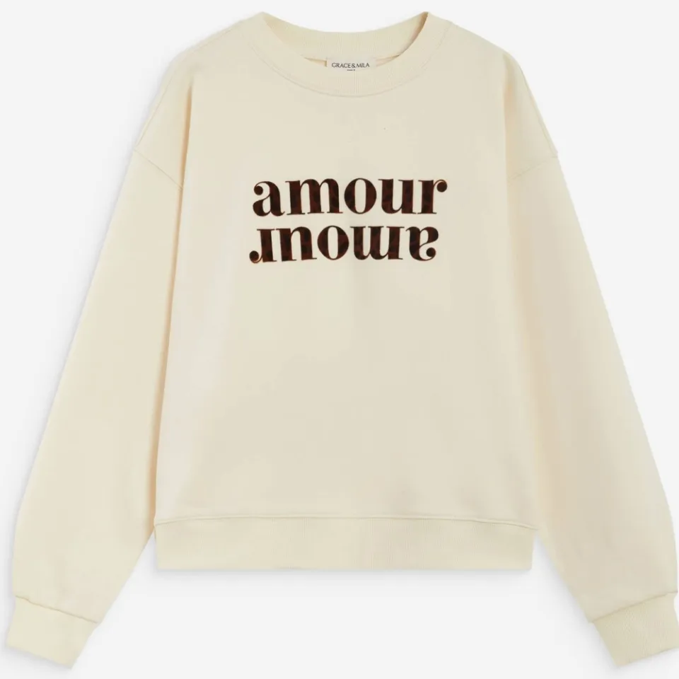 Grace & Mila sweater met tekst - ecru/bruin, foto 2