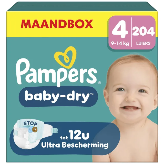 Pampers Baby-Dry Maat 4 maandbox - 204 luiers - 9kg- 14kg