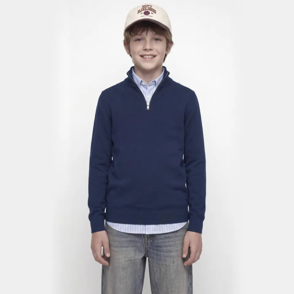 Jack & Jones JUNIOR trui donkerblauw fijn gebreid, foto 6