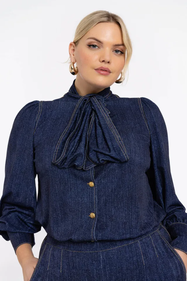 Yoek blouse dark blue denim, foto 3