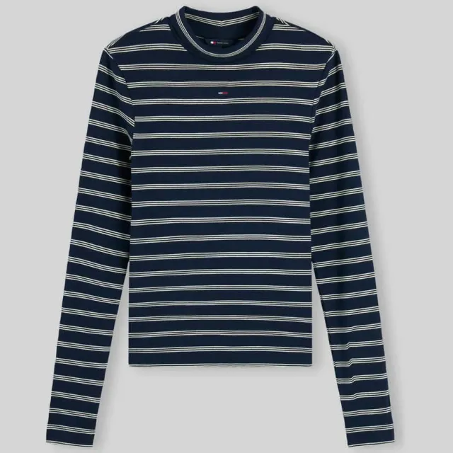 Tommy Jeans Slim fit shirt met lange mouwen met mockneck donkerblauw/wit, foto 2