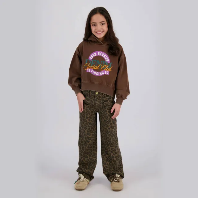 Vingino Cato wide leg jeans met panterprint - bruin