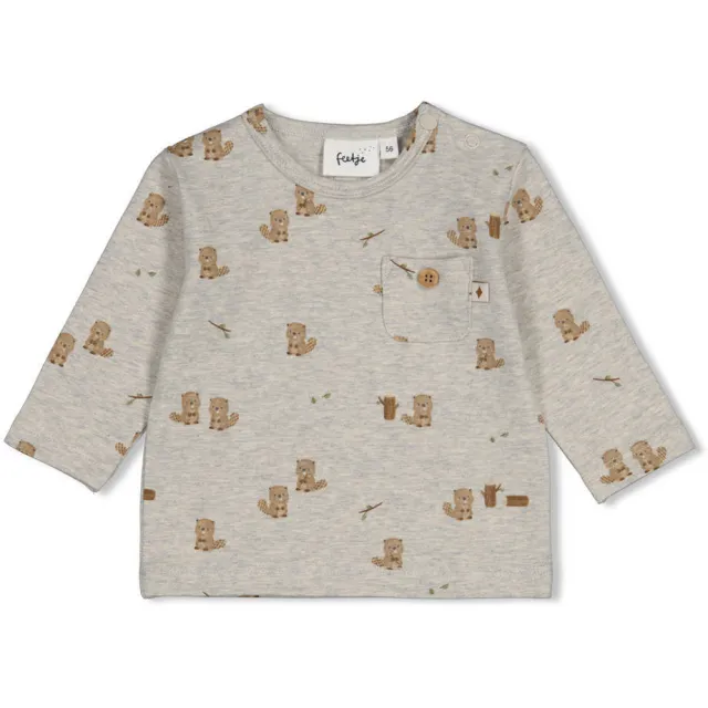 Feetje Tiny Timber Tales longsleeve grijs melange Grijs melange/bruin